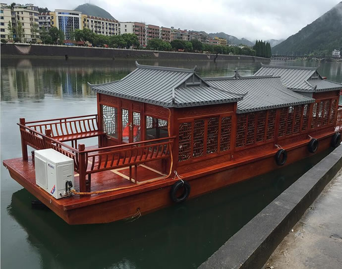 廠家直銷大型仿古電動觀光游船 餐飲船 公園景區畫舫木船
